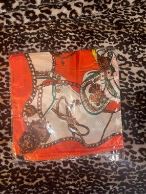 Silky Chain Print Scarf in Orange and Ivory